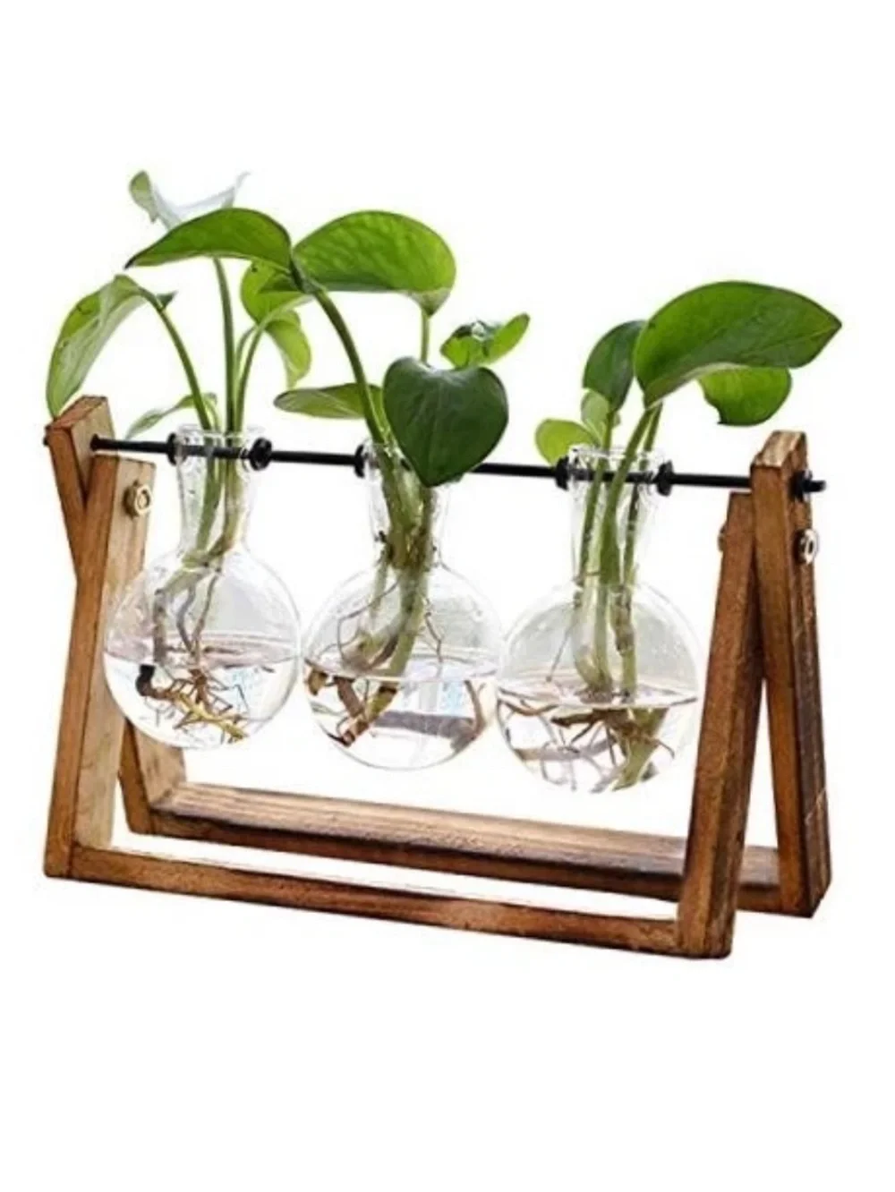 Retro Desktop Plant Terrarium Wooden 3-Vase Farmhouse Tabletop Centerpiece